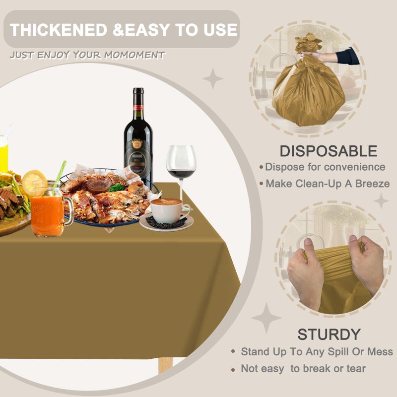 DZ D&Z Plastic Table Cloth Disposable, 6 Pack Gold Rectangle Tablecloth Individually Wrapped for Indoor&Outdoor, 54 x 108 Inch Table Cover for Party, Picnic, Birthday, Wedding & Dinner - Image 3